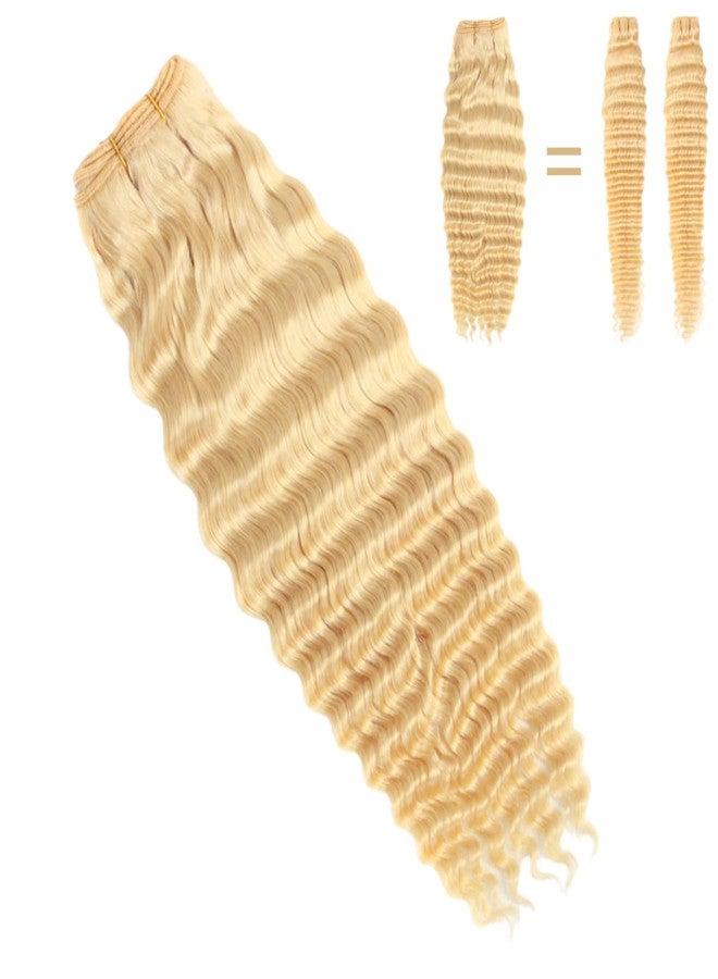 HC 12A 613 Blonde Deep Wave Human Hair Bundles 22Inch 100% Unprocessed Brazilian Virgin Hair Extensions, Soft Double Weft Weave Curly Deep Wave Bundles Human Hair for Women (22inch) - Image 5